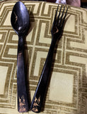 Chinoserie Asian Large Serving Spoon and Fork