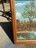 Watermill and House Waterside Landscape Painting, Signed by the Artist, Framed