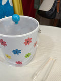 Floral Plastic Vintage Ice Bucket With Clear Tongs