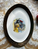 Vintage Thanksgiving Turkey Ceramic Platter With Gold Rim Accents