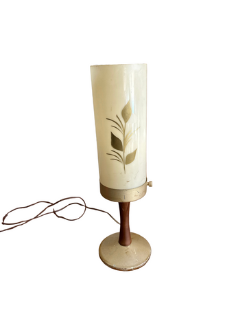 Vintage Wooden and Metal Table Lamp with Plastic Floral Shade