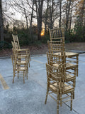 1970s (Rentable Only) Collection of Gold Wooden Seating With White Cushions- Set of 12
