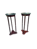 Pair of Green Marble Top Side Table With Wooden Base