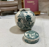 Small Teal and White English Jar