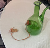 Italian Green Glass Vintage Wine Decanter With Straw Stopper