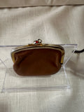 Small Brown Leather Kiss Lock Clutch