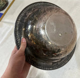 Trio of Silver Serving Bowls and Tray With Etched Rims