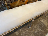 Long Gilded Gold Wooden Bench With a Light Blue Velvet Cushion