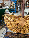 Vintage Hand Woven Wicker Basket With Brown Handle