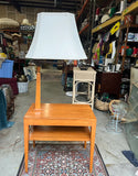 Mid Century Wooden Table With Lamp