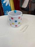 Floral Plastic Vintage Ice Bucket With Clear Tongs