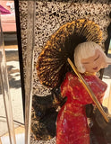 Chinoiserie Lucite Ceramic Red Lady Lamp