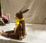 Wooden Painted Rabbit Shelf Decor With Yellow Ribbon