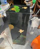 Square Pedestal Black Lacquer With Asian Lotus Accents