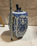 Vintage Blue and White Jar and Lid With an Animal Figure Accent