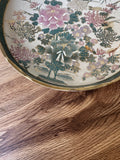 Asian Ceramic Pink and Teal Plates with Gold Rims and Floral Accents