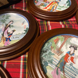 1970s Chinoiserie Hand-Painted Woman Design Framed Plates - Set of 12