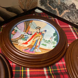 1970s Chinoiserie Hand-Painted Woman Design Framed Plates - Set of 12