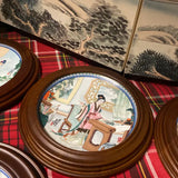 1970s Chinoiserie Hand-Painted Woman Design Framed Plates - Set of 12