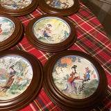 1970s Chinoiserie Hand-Painted Woman Design Framed Plates - Set of 12