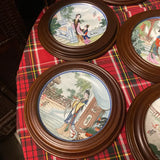 1970s Chinoiserie Hand-Painted Woman Design Framed Plates - Set of 12