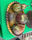 Vintage Pottery Fruit and Basket With Brass Accents