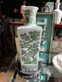 1970s Green and White Asian Style Detailed Ceramic Vase With Stand