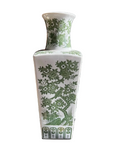 1970s Green and White Asian Style Detailed Ceramic Vase With Stand