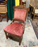 Wooden Mid-Century Modern Chair With Red Covered Cushions