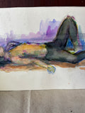 Bright and Bold Purple Watercolor of Man Lying Down