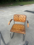 Vintage Chrome and Woven Leather Dining Set With Geometric Glass Top