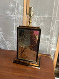 Vintage Mirrored and Wooden Box Table Lamp with Floral Accents