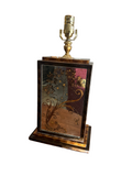Vintage Mirrored and Wooden Box Table Lamp with Floral Accents
