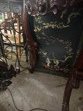 Dark Wooden Oval Mirror and Console Table With Marble Top Pair