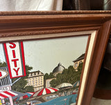 Vintage Painting of the Varsity With Classic Cars, Framed