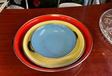 Yugoslavia Collection of Enamel Bowls, Red, Yellow, Blue