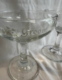 Pair of Bride and Groom Etched Champagne Glasses