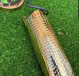 Pair of Hand Hammered Gold Tube Hanging Crystal Pendant Lights