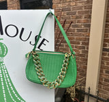 Green Leather Purse With Faux Gold Chain