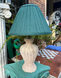 Vintage Wicker Lamp and Green Lampshade
