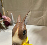 Wooden Painted Rabbit Shelf Decor With Yellow Ribbon