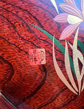 Vintage Round Wooden Asian Style Tray With Floral Accents