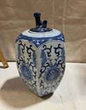 Vintage Blue and White Jar and Lid With an Animal Figure Accent