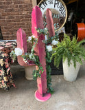 Handmade Metal Painted Hot Pink Cactus Statue (Greenery Is Optional)