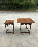 Pair of Wooden Carved Nesting Game Tables With Flip-Up Sides