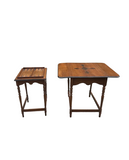 Pair of Wooden Carved Nesting Game Tables With Flip-Up Sides