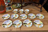 Collection of Saucers and Teacups With Hand Painted Mushroom Details- Set of 12