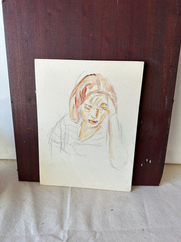Watercolor and Pencil Sketch of Girl