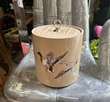 Tan Colored Ice Bucket With Mallard Duck and Gold Accents