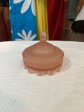 Art Deco Frosted Pink Depression Glass Catchall and Lid With Bust Details
